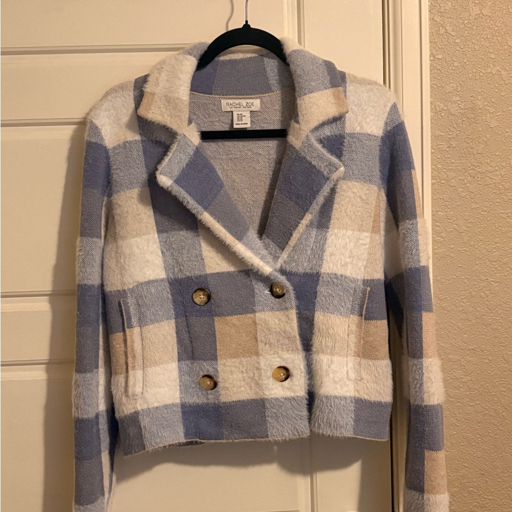 Rachel Zoe Blue and Cream Checkered Blazer